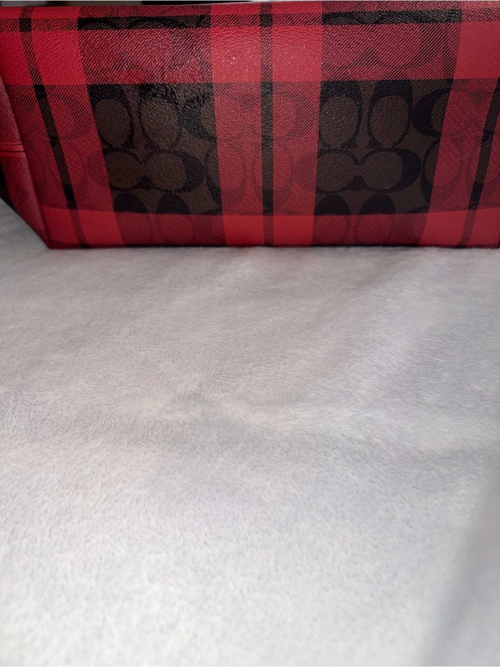 Coach Red and Brown Plaid Signature Tote Bag - Picture 3 of 6